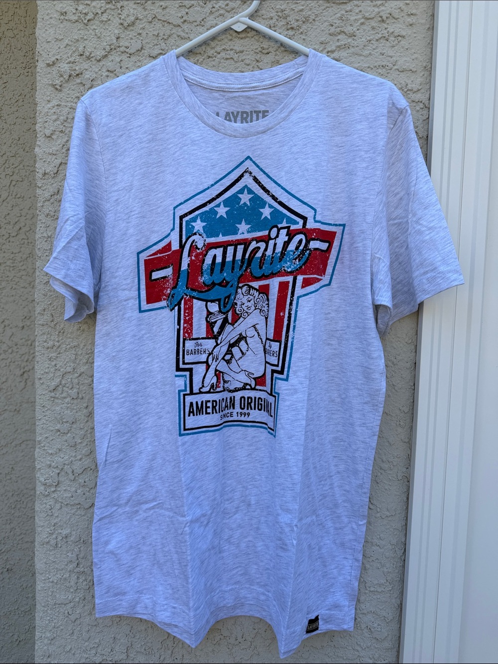 Layrite Deluxe For Barbers By Barbers American Original Grey Tshirt Size L NWOT